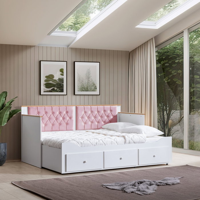 Hanah Home Alacati Cama nido Blanco y rosa Hanah Home Alacati Cama nido Blanco y rosa